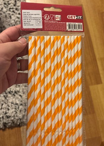 16'lı Turuncu Beyaz Kağıt Pipet Seti - Görsel 2