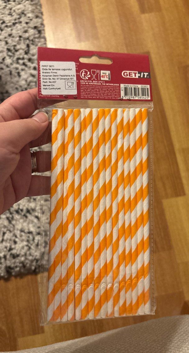 16'lı Turuncu Beyaz Kağıt Pipet Seti - Görsel 2