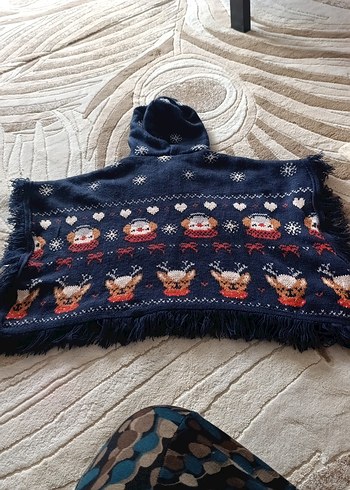 Kız Çocuk Çok Renkli Nakışlı Örgü Panço - Görsel 6