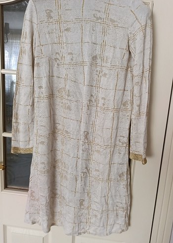 Uzun Bej Nakışlı Bohem Keten Hırka - Görsel 7