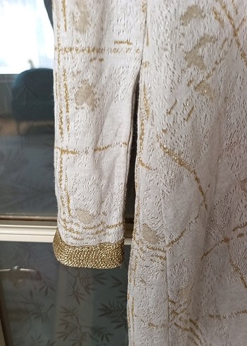 Uzun Bej Nakışlı Bohem Keten Hırka - Görsel 4