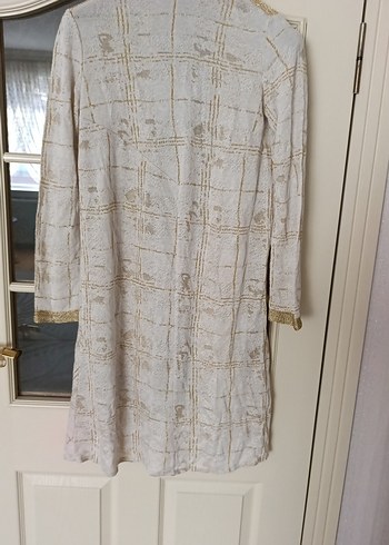 Uzun Bej Nakışlı Bohem Keten Hırka - Görsel 6