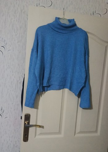 Kadın Mavi Boğazlı Triko Kazak - Görsel 5