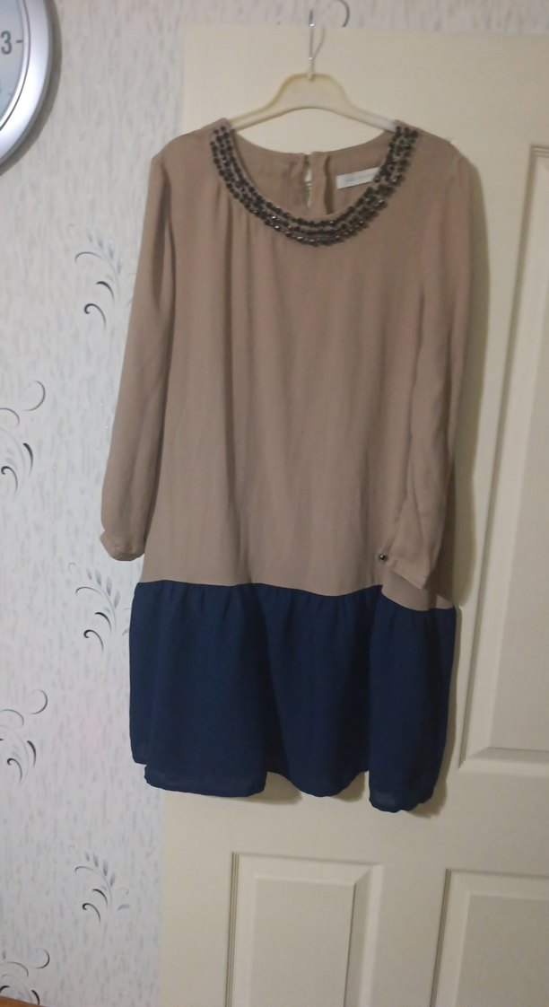 Bej ve Lacivert Hamile Tunik, Uzun Kollu - Görsel 2