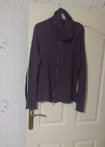 Mor Yünlü Yüksek Yakalı Kadın Kazak - Görsel 2