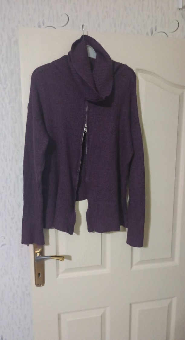 Mor Yünlü Yüksek Yakalı Kadın Kazak - Görsel 3