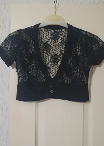 Kız Çocuk Siyah Dantel Kısa Kollu Bolero - Görsel 2