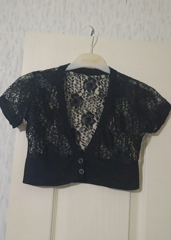 Kız Çocuk Siyah Dantel Kısa Kollu Bolero - Görsel 4