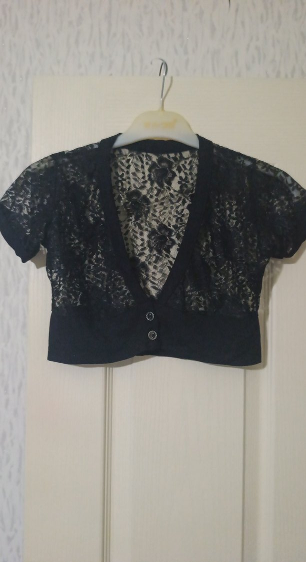 Kız Çocuk Siyah Dantel Kısa Kollu Bolero - Görsel 2