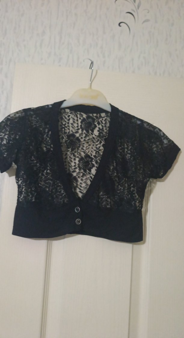 Kız Çocuk Siyah Dantel Kısa Kollu Bolero - Görsel 3