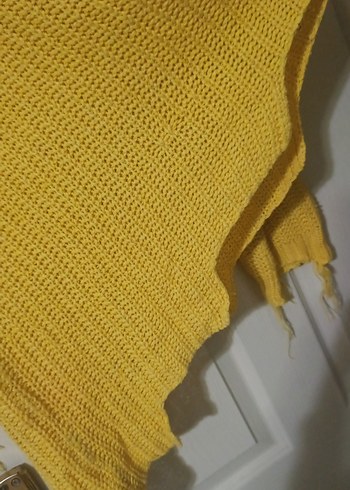 Sarı Örgü Boğazlı Salaş Kadın Kazak - Görsel 3