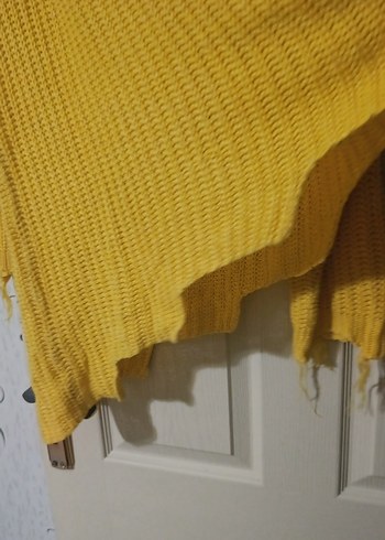 Sarı Örgü Boğazlı Salaş Kadın Kazak - Görsel 2