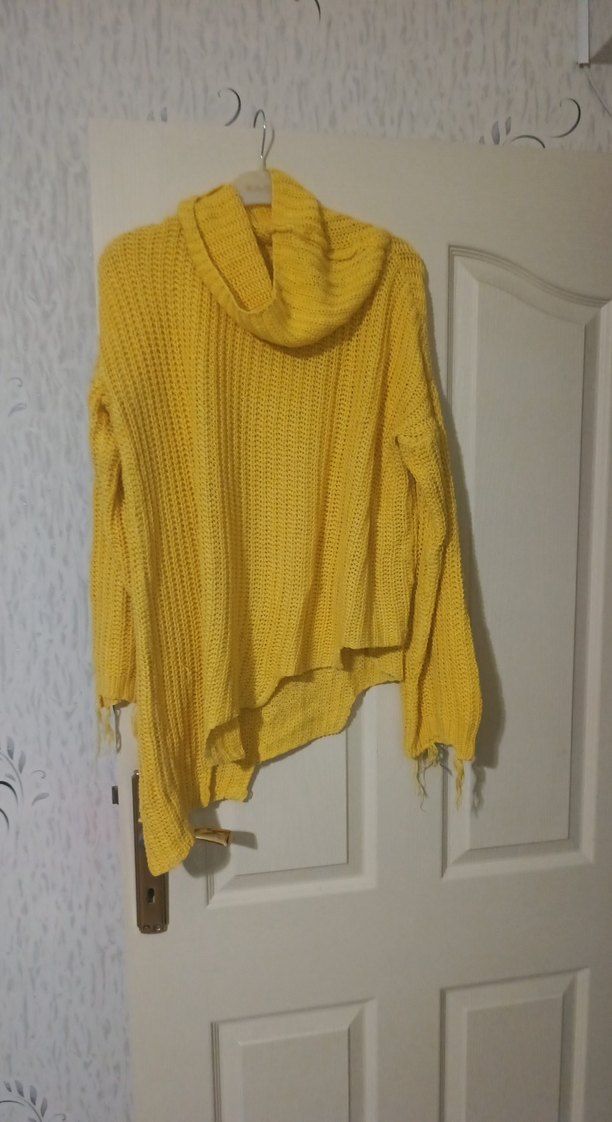 Sarı Örgü Boğazlı Salaş Kadın Kazak - Görsel 4