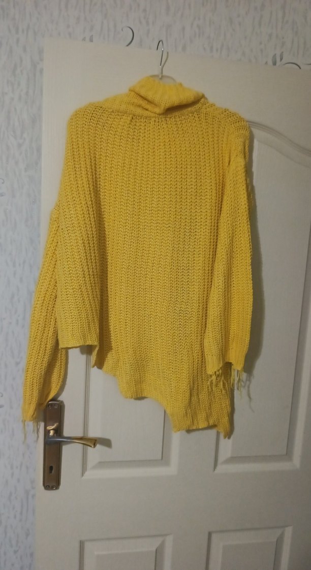 Sarı Örgü Boğazlı Salaş Kadın Kazak - Görsel 5