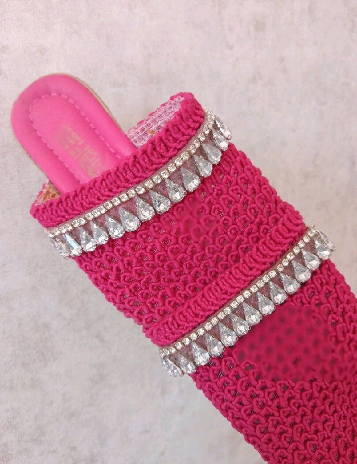 Pembe Örgü Topuklu Kadın Terlik - Görsel 2