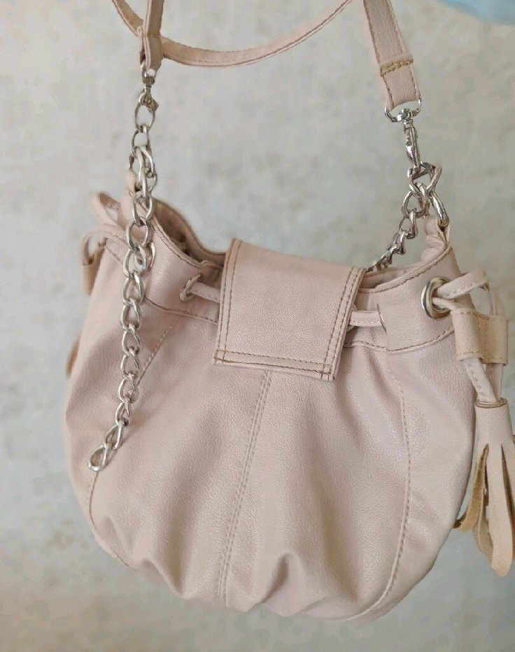 Bej Zincir Detaylı Kadın Deri Çanta - Görsel 3