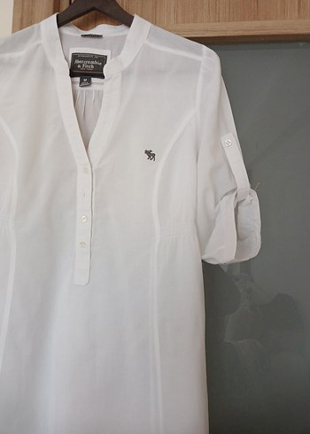 Düğmeli, Yarım Kollu, Beyaz Kadın Gömlek - Görsel 2