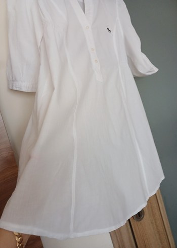 Düğmeli, Yarım Kollu, Beyaz Kadın Gömlek - Görsel 4