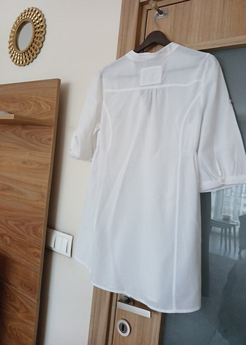 Düğmeli, Yarım Kollu, Beyaz Kadın Gömlek - Görsel 6