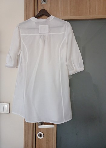 Düğmeli, Yarım Kollu, Beyaz Kadın Gömlek - Görsel 7