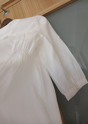 Düğmeli, Yarım Kollu, Beyaz Kadın Gömlek - Görsel 8