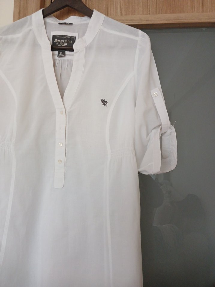 Düğmeli, Yarım Kollu, Beyaz Kadın Gömlek - Görsel 2