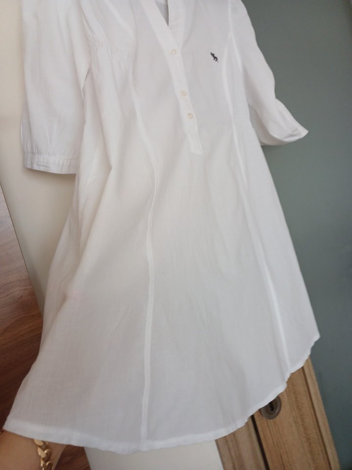 Düğmeli, Yarım Kollu, Beyaz Kadın Gömlek - Görsel 4