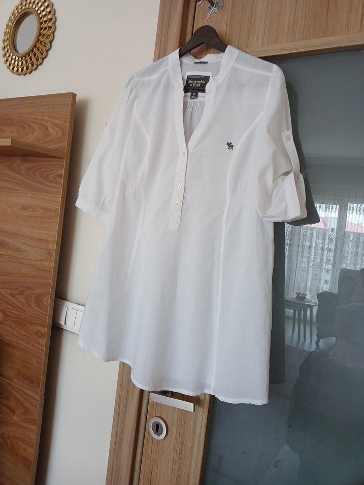 Düğmeli, Yarım Kollu, Beyaz Kadın Gömlek - Görsel 5