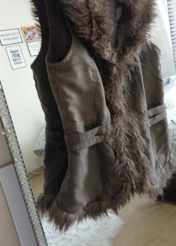 Kahverengi Suni Kürklü Kadın Süet Yelek - Görsel 3