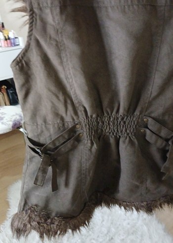 Kahverengi Suni Kürklü Kadın Süet Yelek - Görsel 6