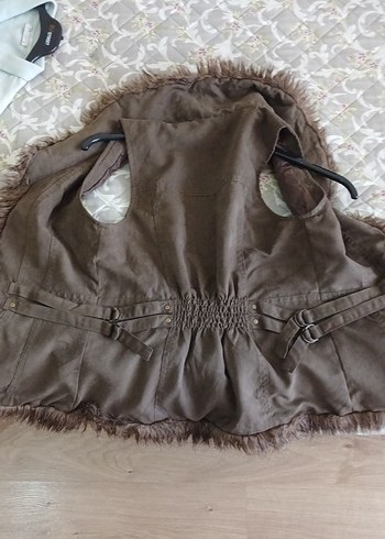 Kahverengi Suni Kürklü Kadın Süet Yelek - Görsel 9