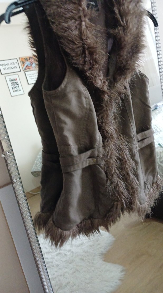 Kahverengi Suni Kürklü Kadın Süet Yelek - Görsel 3