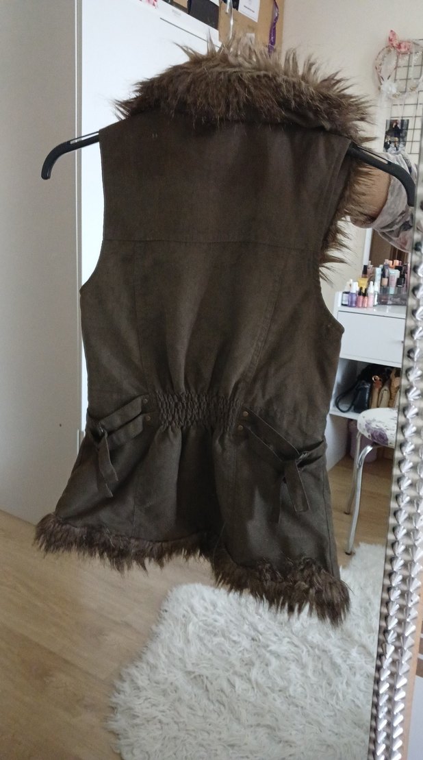 Kahverengi Suni Kürklü Kadın Süet Yelek - Görsel 5