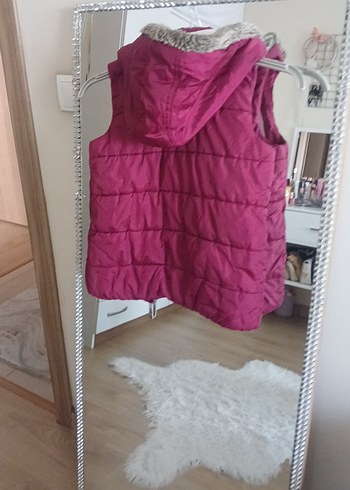 Bordo Kürklü Kız Çocuk Kapüşonlu Yelek - Görsel 5