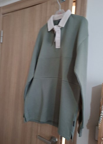 Gri Düğmeli Oversize Sweatshirt - Görsel 3