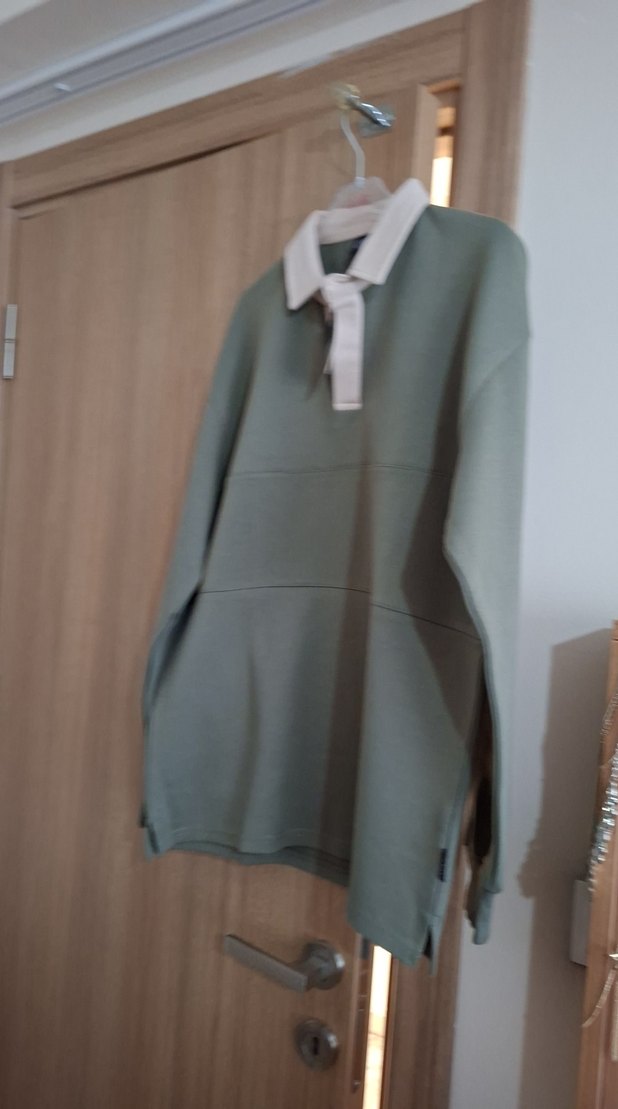 Gri Düğmeli Oversize Sweatshirt - Görsel 3