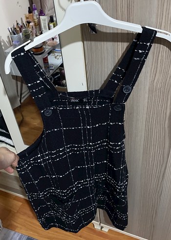 Siyah Kareli Askılı Mini Tulum - Görsel 2