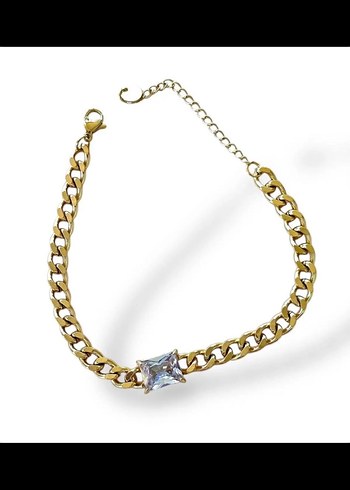 Çelik Zincir Detaylı Altın Renk Bileklik - Görsel 2