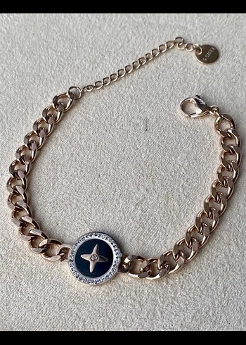 Çelik Zincir Detaylı Parlak Altın Bileklik - Görsel 2