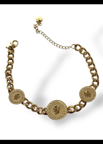 Çelik Zincir Detaylı Altın Renk Vintage Bileklik - Görsel 2