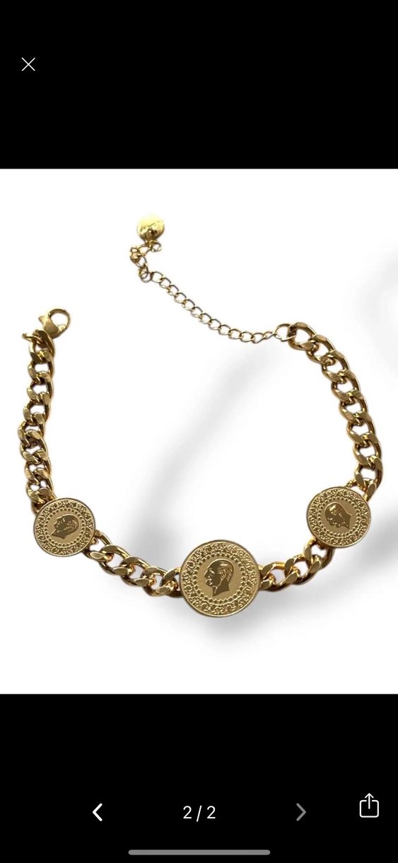 Çelik Zincir Detaylı Altın Renk Vintage Bileklik - Görsel 2