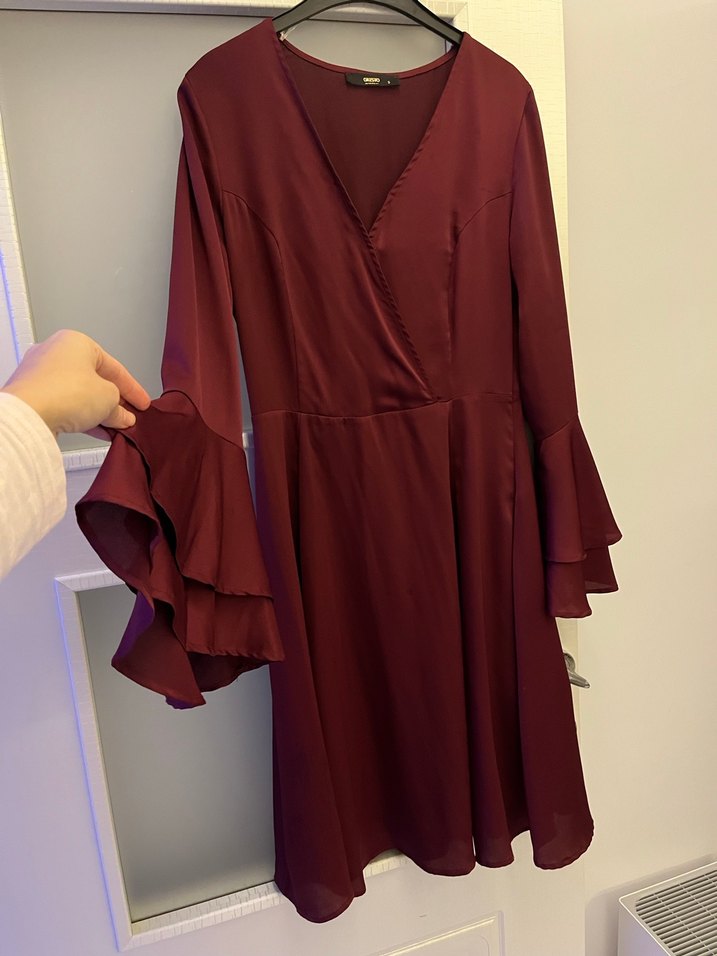 Gusto BordoUzun Kollu Kadın Abiye Elbise - Görsel 2