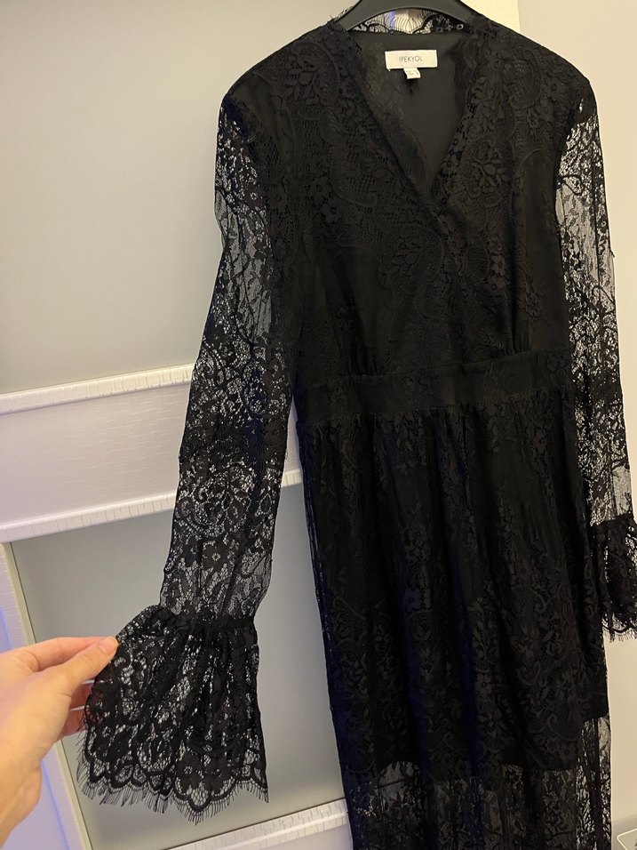 İpekyol Siyah Dantelli Uzun Elbise - Görsel 4