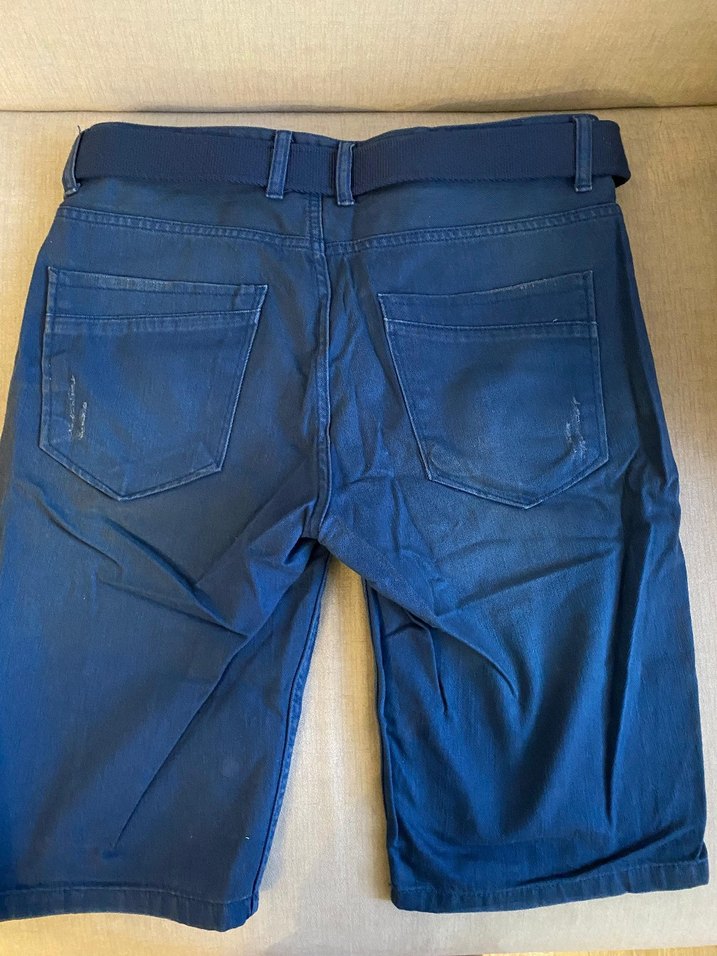 Kemerli Mavi Denim Midi Şort - Görsel 2