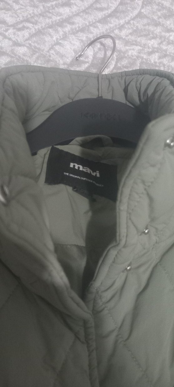 Düğmeli haki  Kadın mont - Görsel 5