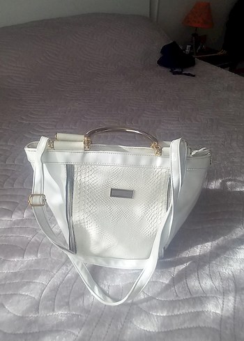 Beyaz Yılan Desenli Kadın Çanta - Görsel 9