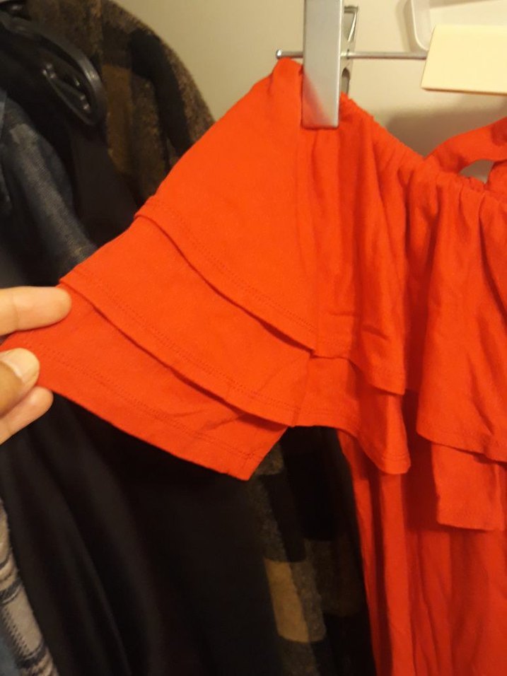 Kırmızı Uzun Volanlı Straplez Bohem Elbise - Görsel 4