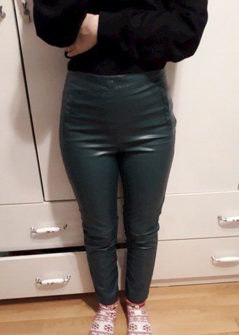 Yeşil Deri Dar Paça Pantolon - Görsel 2