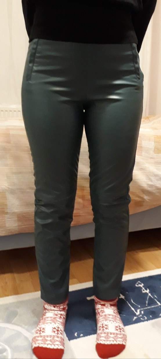 Yeşil Deri Dar Paça Pantolon - Görsel 3