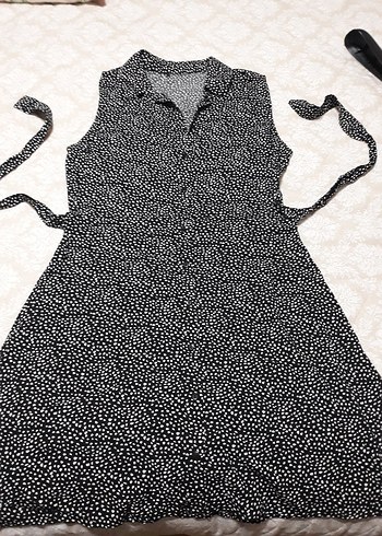 Desenli Siyah Uzun Kolluksuz Kadın Elbise - Görsel 6